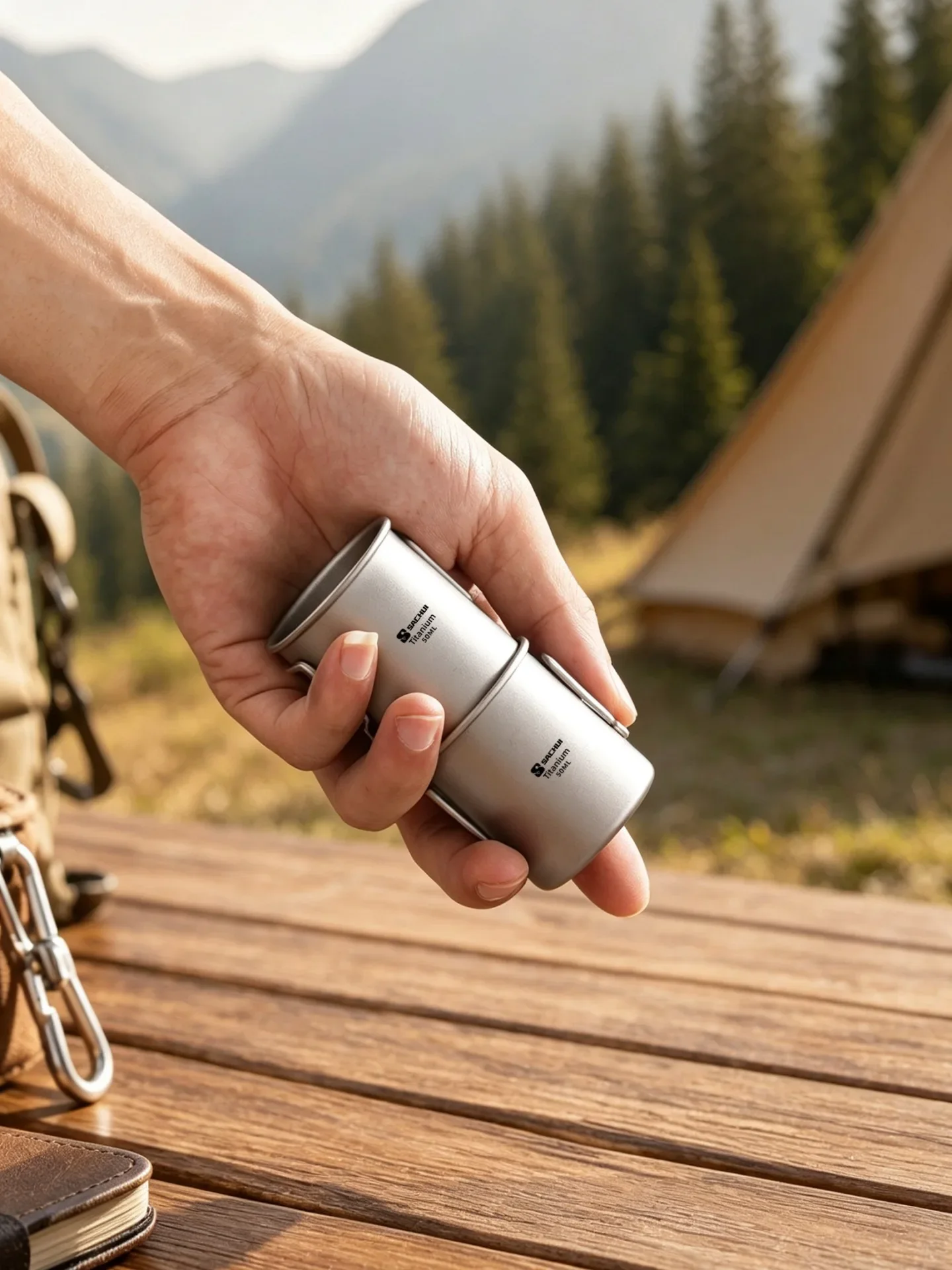 50ml Reiner Titan Mini Outdoor Ultraleichter Tragbarer Tee-Kaffeebecher mit Klappgriff Camping-Wasserbecher Wander-Reise-Geschirr – Detail 13