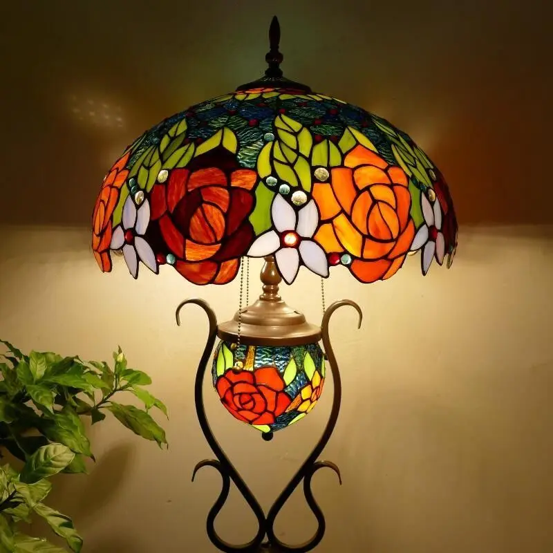 Lâmpadas e lanternas retrô americanas com vitral, luminária de chão para quarto e sala de estar de 18 polegadas