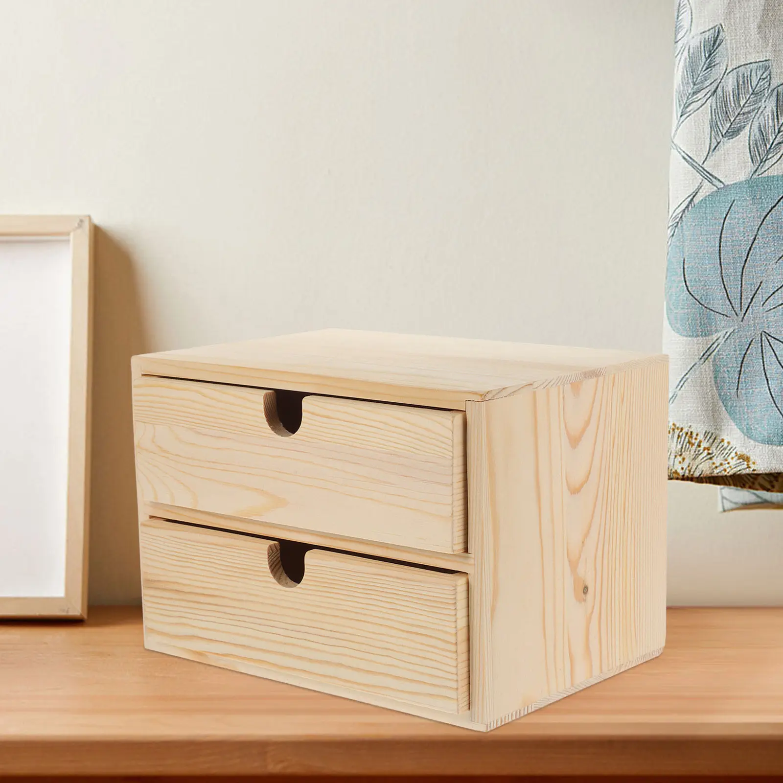 Wooden Drawer Box Tabletop Jewelry Organizer Desktop Storage Box with Multi Layer Compartments for Necklaces Earrings Rings