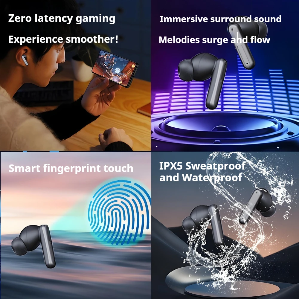 Auriculares con traductor AI impermeables A28 con ganchos para las orejas 164 idiomas BT5.3 auriculares deportivos inalámbricos cancelación de ruido