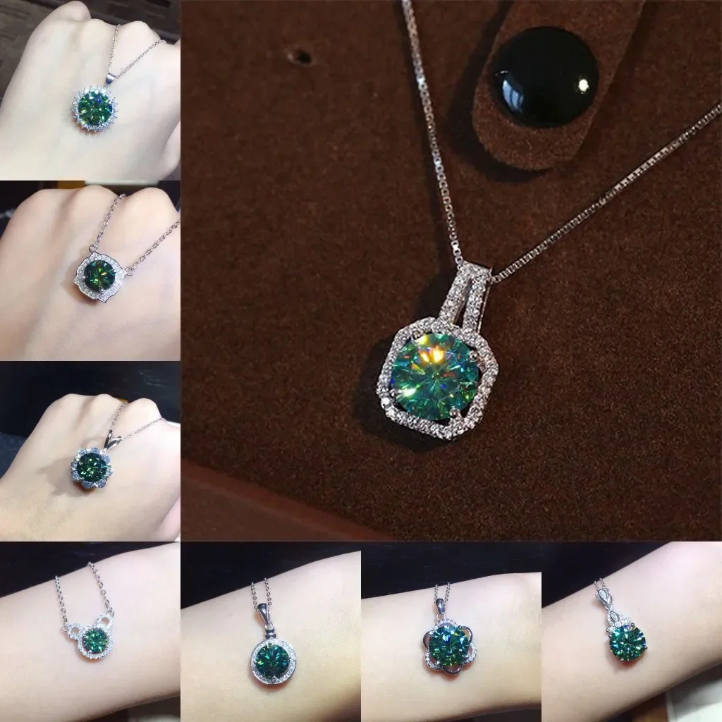 Collar con colgante de turmalina verde de Plata de Ley 925 auténtica para mujer, bisutería de moda, regalos de joyería de piedras preciosas de Esmeralda para boda