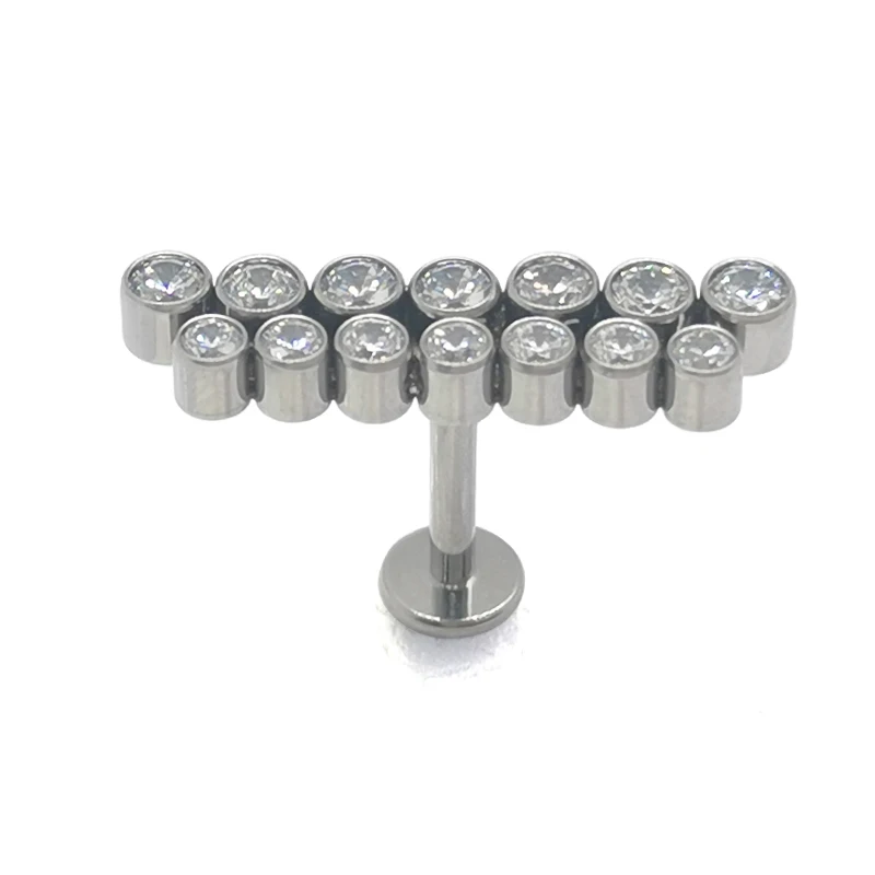 F136 Titanium CZ Flat Back Labret Stud, Internally Threaded for Helix Tragus Lip Piercing, Hypoallergenic Body Jewelry 16G 1.2mm