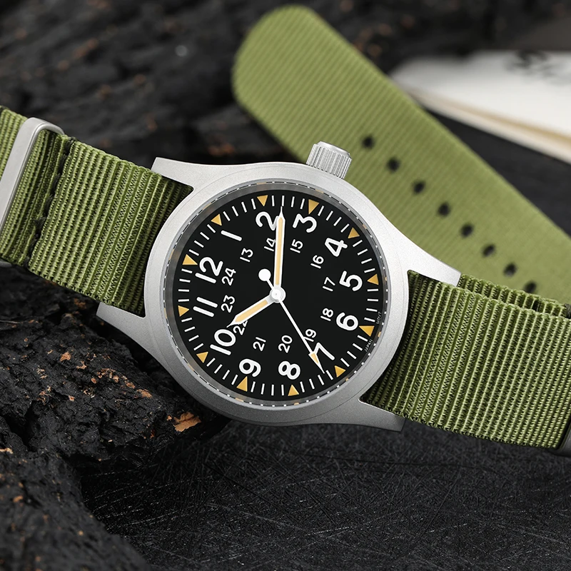 RDUNAE RA03 34.5mm Retro zegarek wojskowy stal nierdzewna 316L K1 szkło mineralne Luminous Quartz Militado ML05 38mm zegarek hołdowy