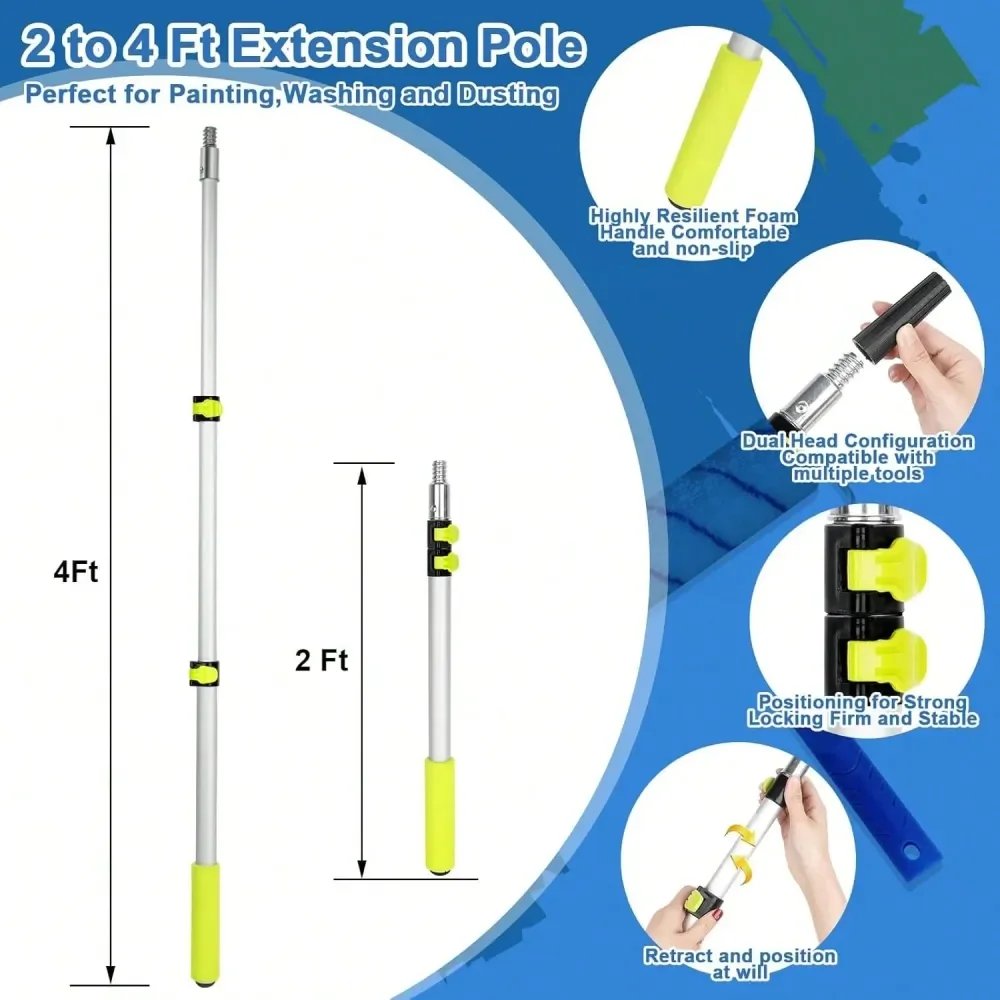 

Набор валиков для покраски с удлинительной штангой 24 фута, 4-9 валиков и кистей для латексных, масляных красок и пигментов, профессиональный набор для домашней покраски LSVH