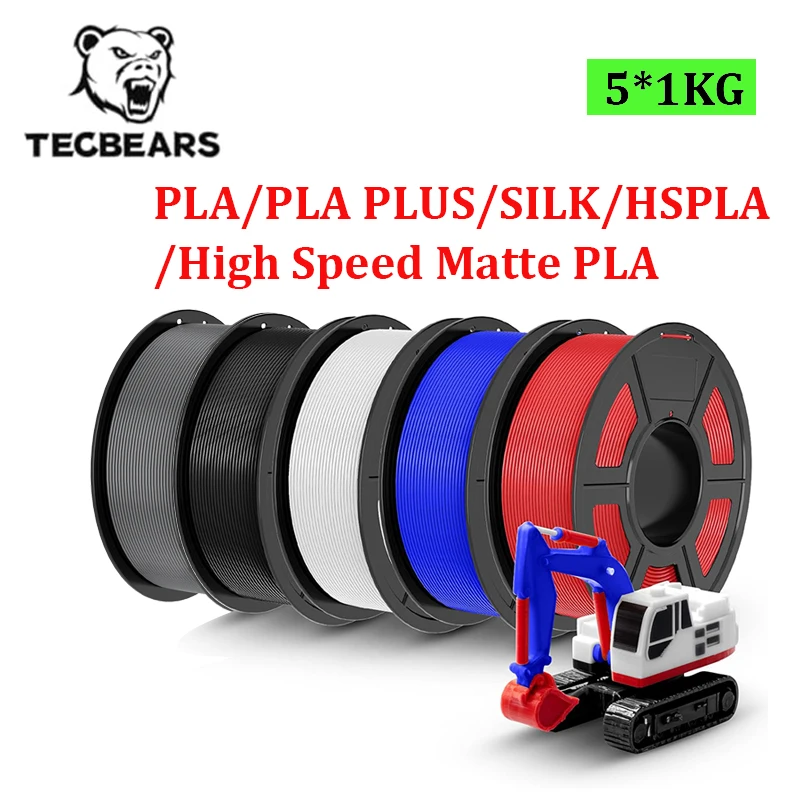

TECBEARS 3D Filament PLA/PLA PLUS/SILK PLA+/High Speed PLA/High Speed Matte PLA 1.75mm 5Rolls/5KG FDM 3D Printing Materials
