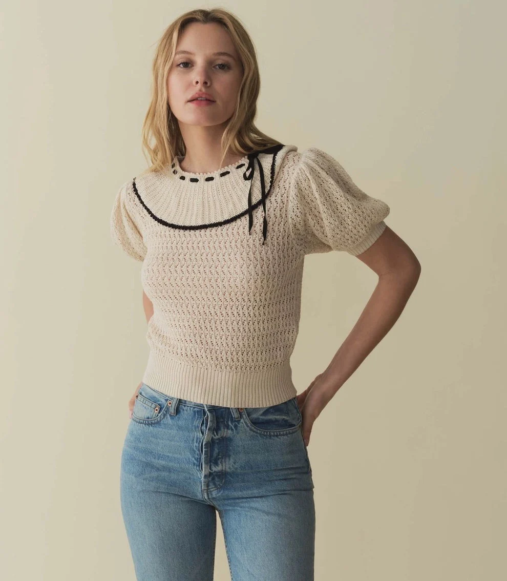 

Women Vintage Hollow Out Contrast Color Knitted Pullover Top