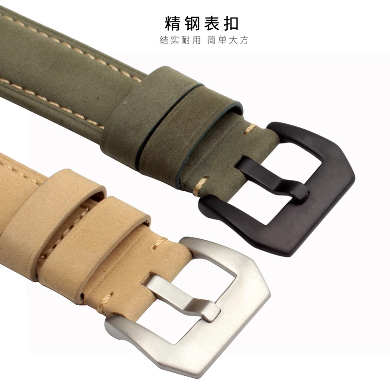 20mm 22mm 24mm Men\'s Plus Size Extended Watch Band Fat Hands Thick XXL Genuine Leather Cowhide Watch Band Green Brown Black