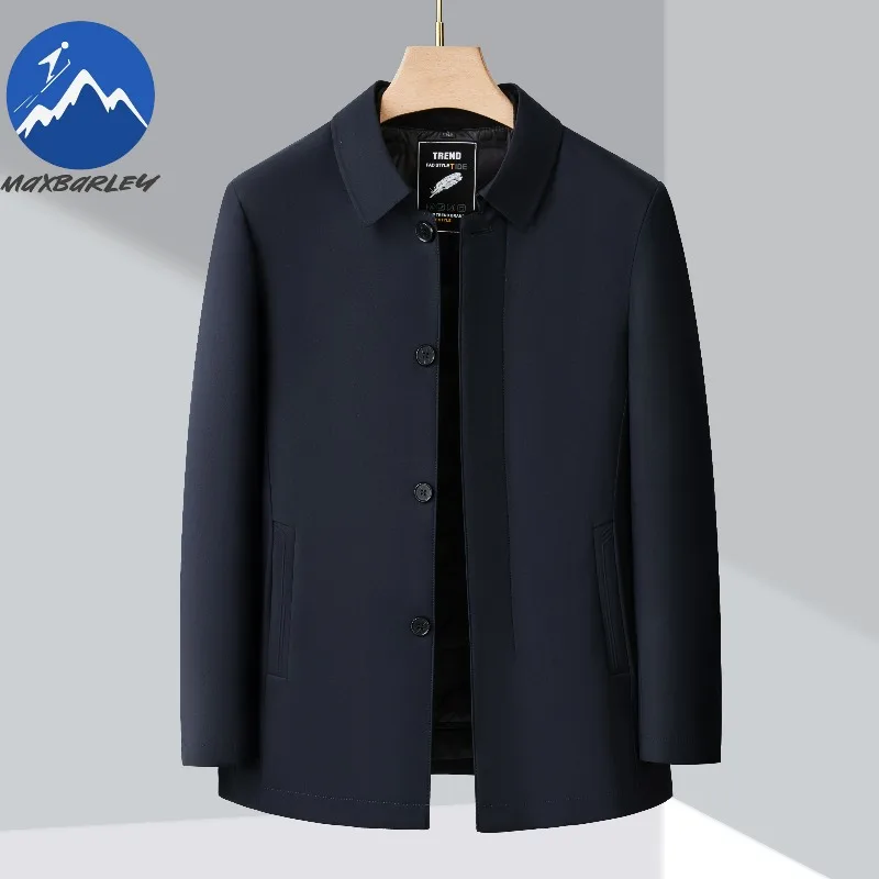 Maxbarley Men Down Jacket Turndown Collar Commute Office Lightweight Puffer Coat Trendy Detachable Inner Layer Warm Winter Coat