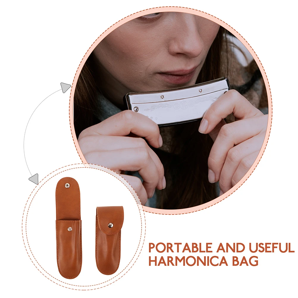 

3 Pcs Case Harmonica Storage Pouch Brown Portable Pouch Durable PU Material Musical Instruments Accessories Storage
