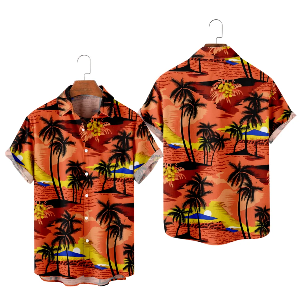 

Мужская гавайская рубашка с пляжным принтом на закате, рубашка Aloha Hombre, модные креативные пляжные топы для летних каникул