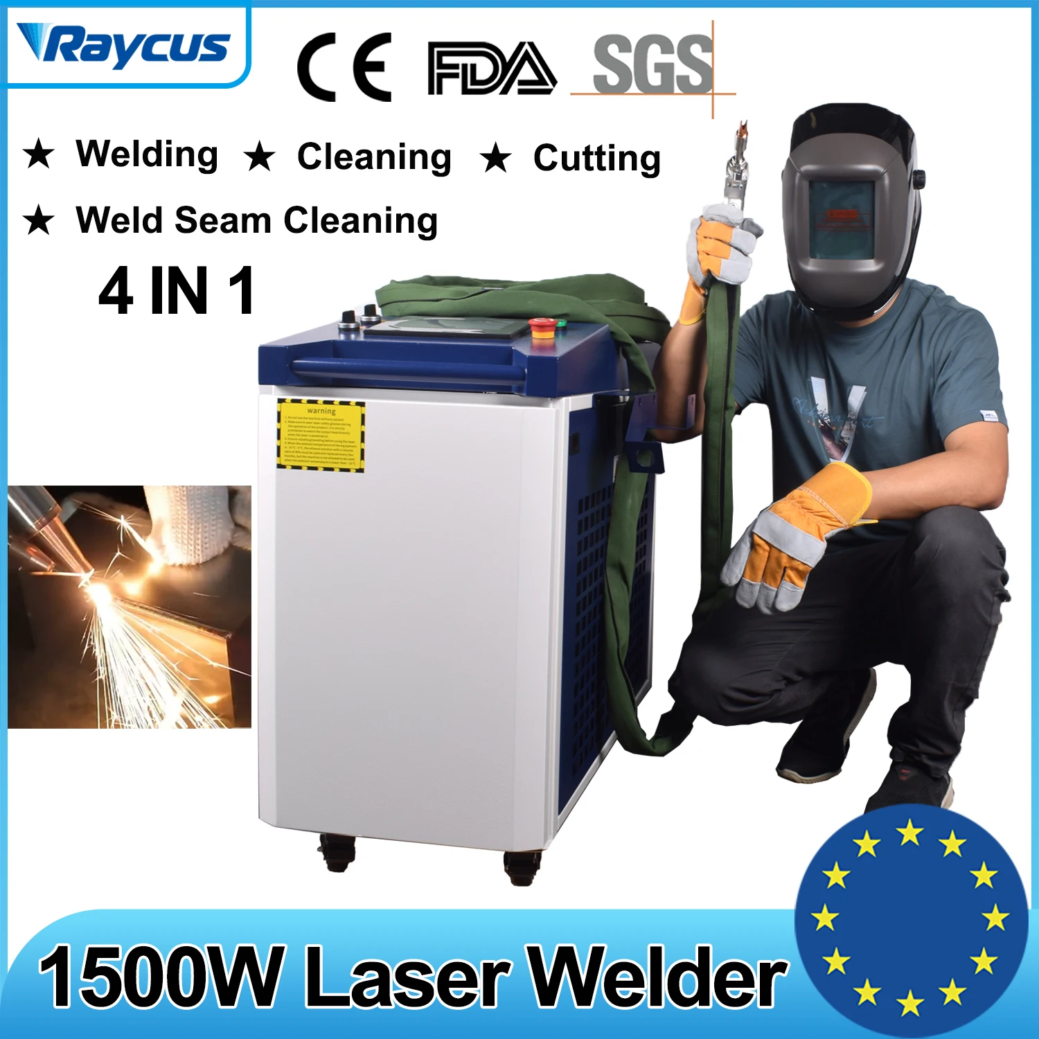 

Raycus 1500W Fiber Laser Welding Machine 4 in 1 Laser Welding Cleaning Cutting Machine Handheld Laser Welder For Metal EU Stock