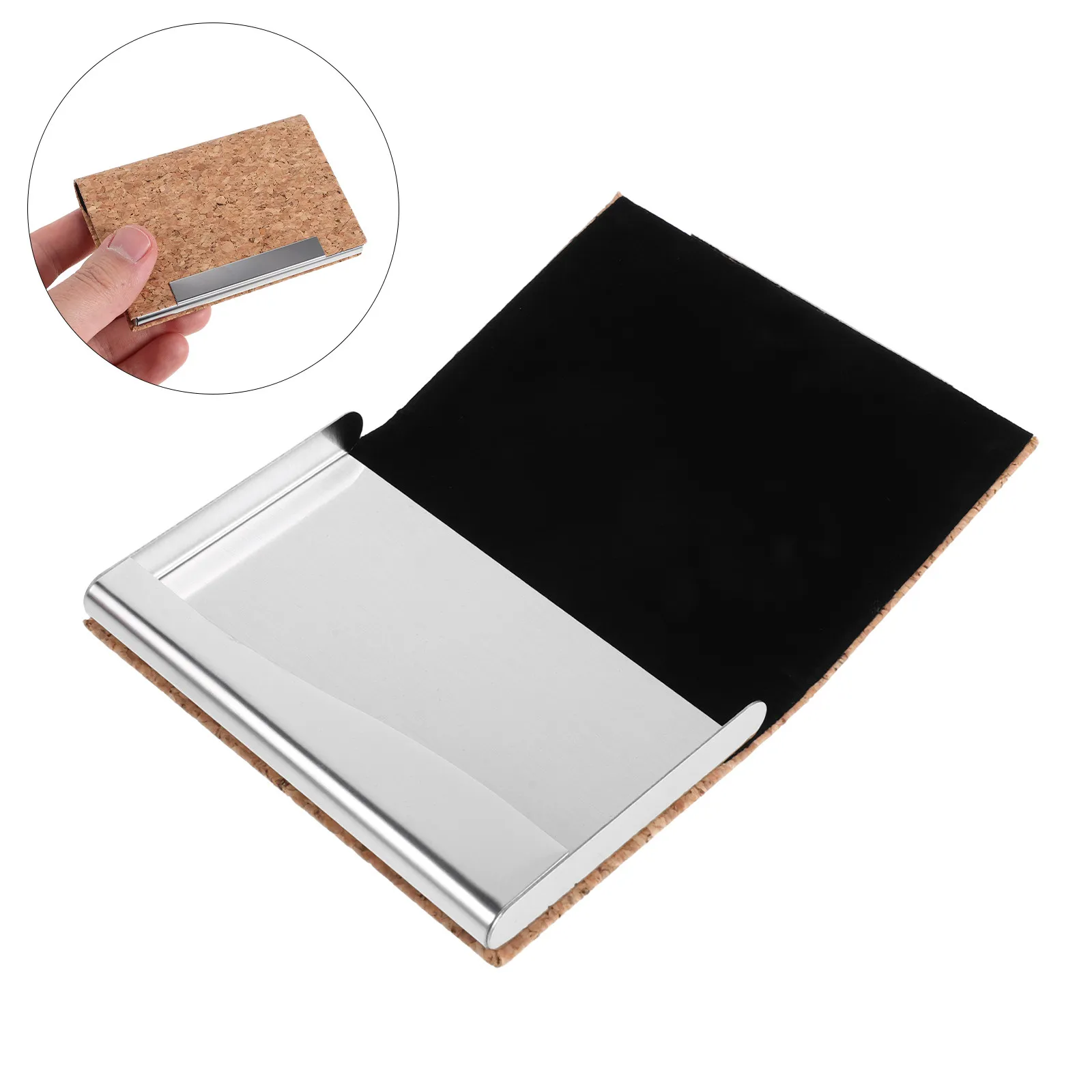 Wood Business Card Holder Slim Stainless Steel Case for Men Women Portable Office Travel Credit Id Storage Organizer