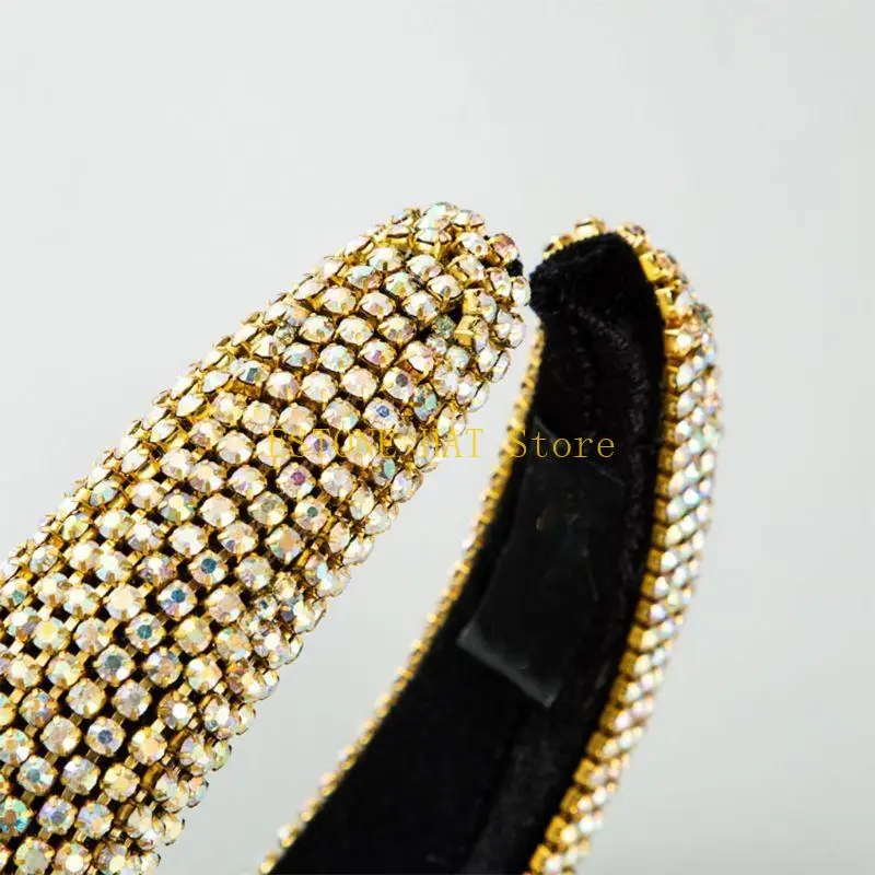 

49MF Baroque Sponge Padded Hair Hoop Colorful for Rhinestone Metal Chain Jewelry Band