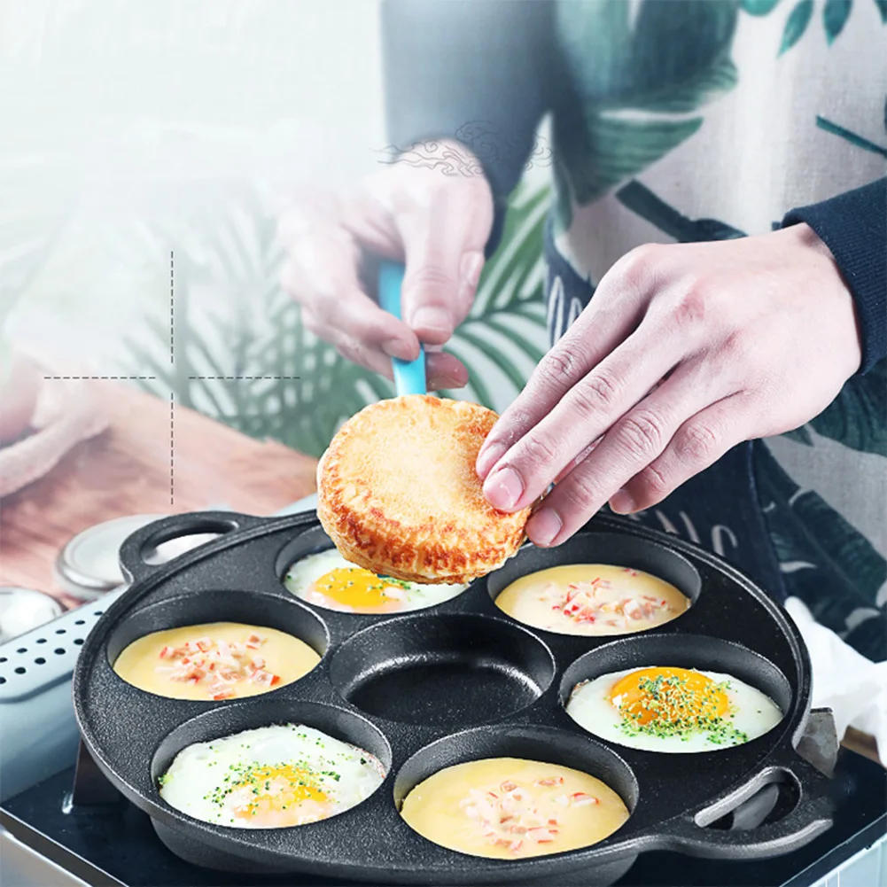 7 Hole Breakfast Maker Cookware Cast Iron Non-Stick Egg Pie Frying Takoyaki Pan Eggs Cooking Pan Burger Mold Stuffed Pancake Pan