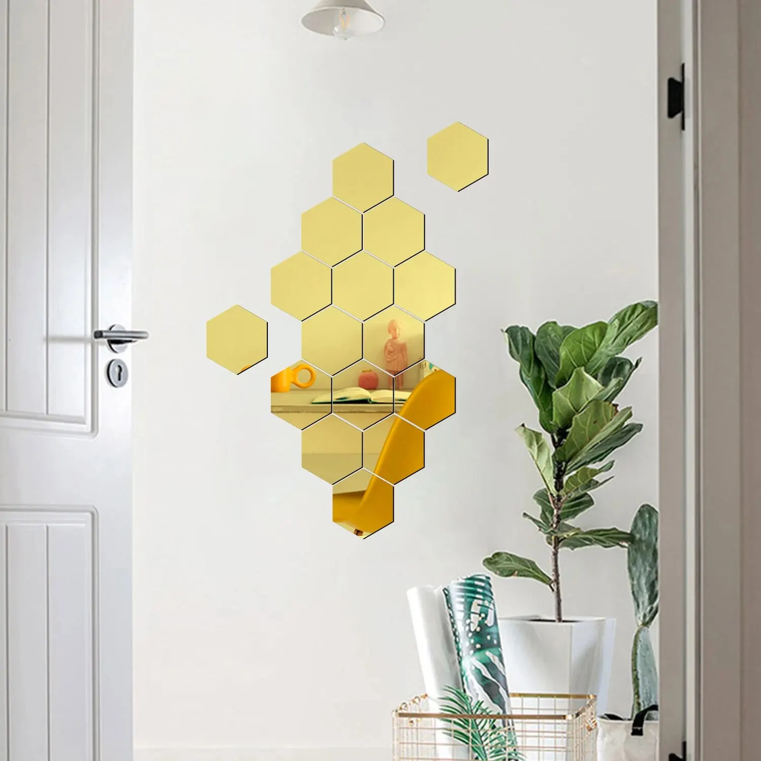12PCS/Lot Removable Geometric Mirror Wall Stickers - Solid Hexagonal Shape, DIY with Built-in Adhesive for Home Decoration image 3