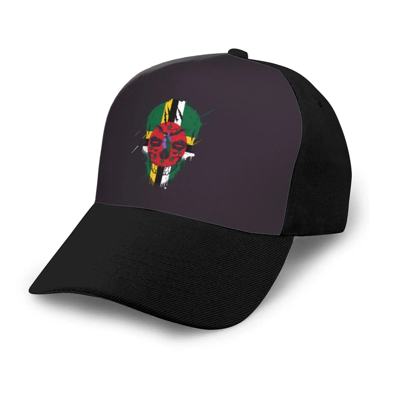 

Dominica Patriot Skull National Flag Baseball Cap Breathable Hip-Hop Sun Hat Adjustable Trucker Men Women Unisex For Gift