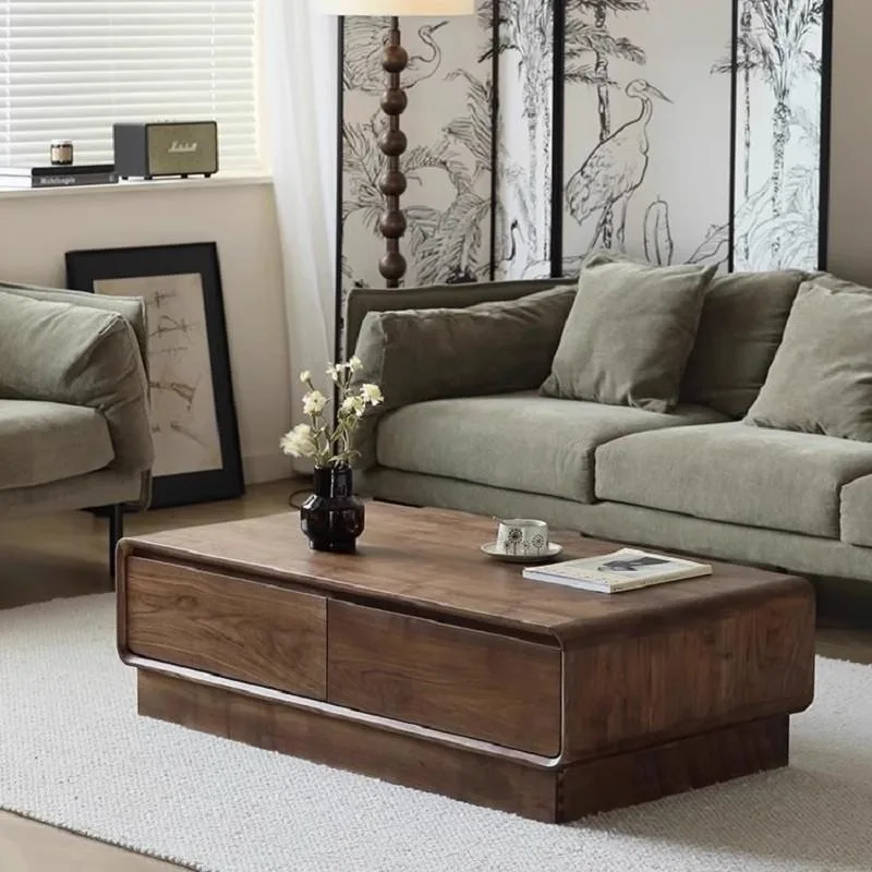 

North American pure solid wood TV cabinet coffee table combination simple modern living room black walnut white