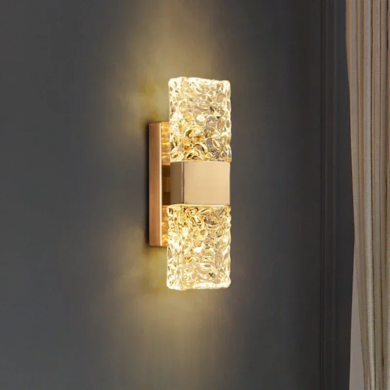 

Luxury Modern Water Ripple Glass Rectangle Wall Lamp Living Room Bedroom Study Indoor Lighting for Home Decor Led Light