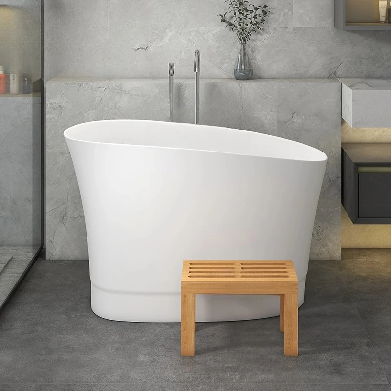 

Artificial stone bathtub Japanese-style small apartment freestanding Sitting deep soaking Household