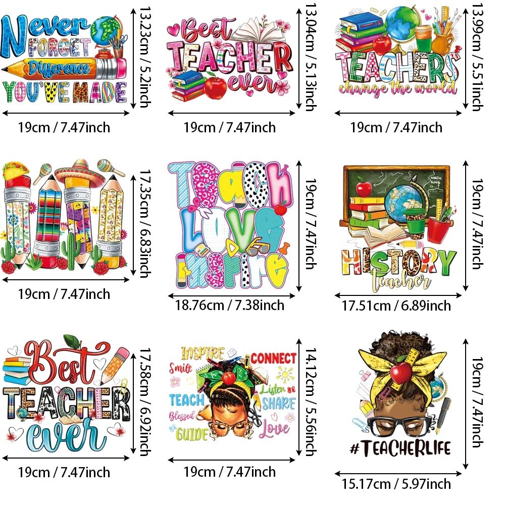 9Pcs School Style Iron-On Stickers, Durable and User-Friendly for Daily Wear & Crafts.