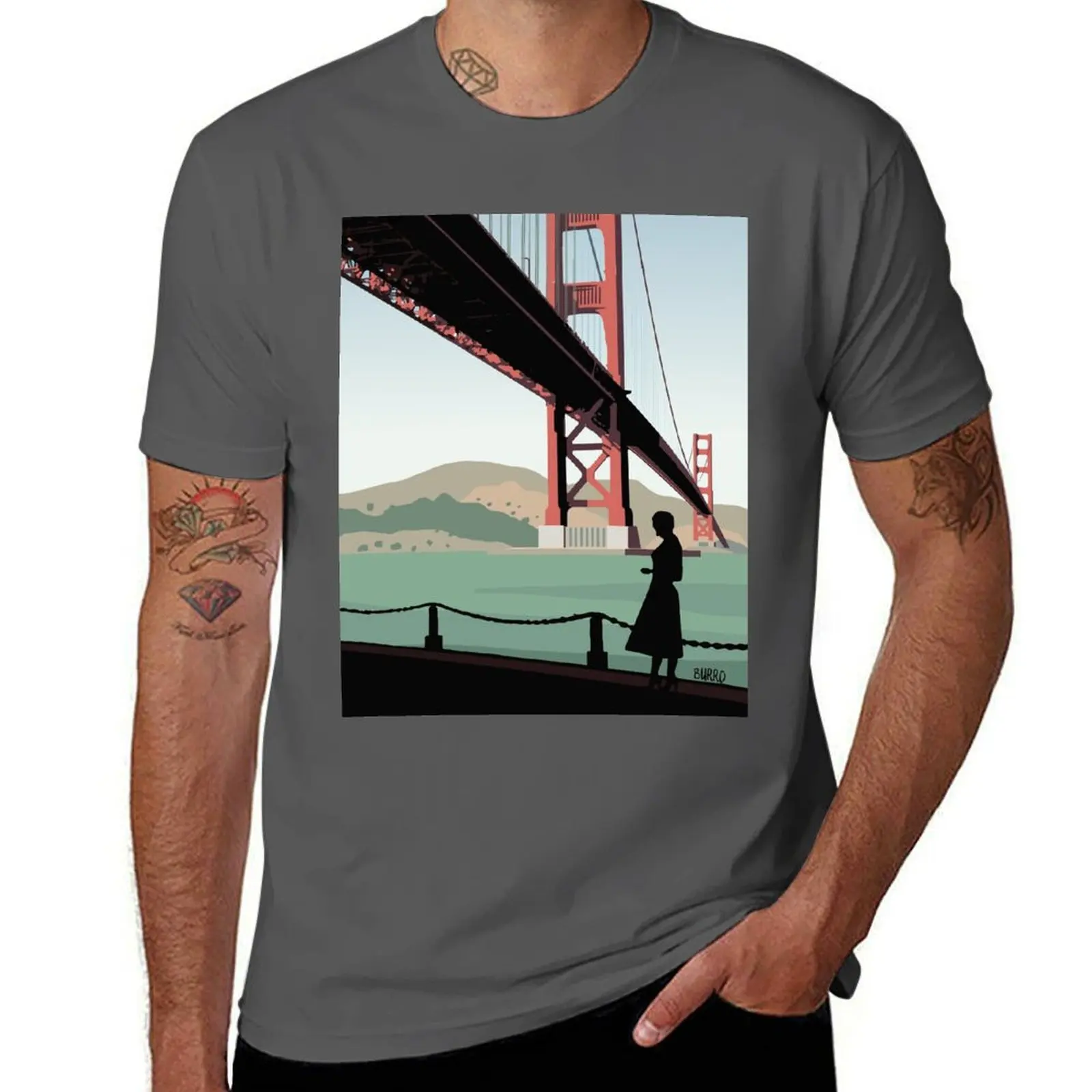 

Vertigo Golden Bridge Illustration by Burroi T-Shirt t shirts for man slim fit anime t shirts for man cotton tshirt 100% T-Shirt