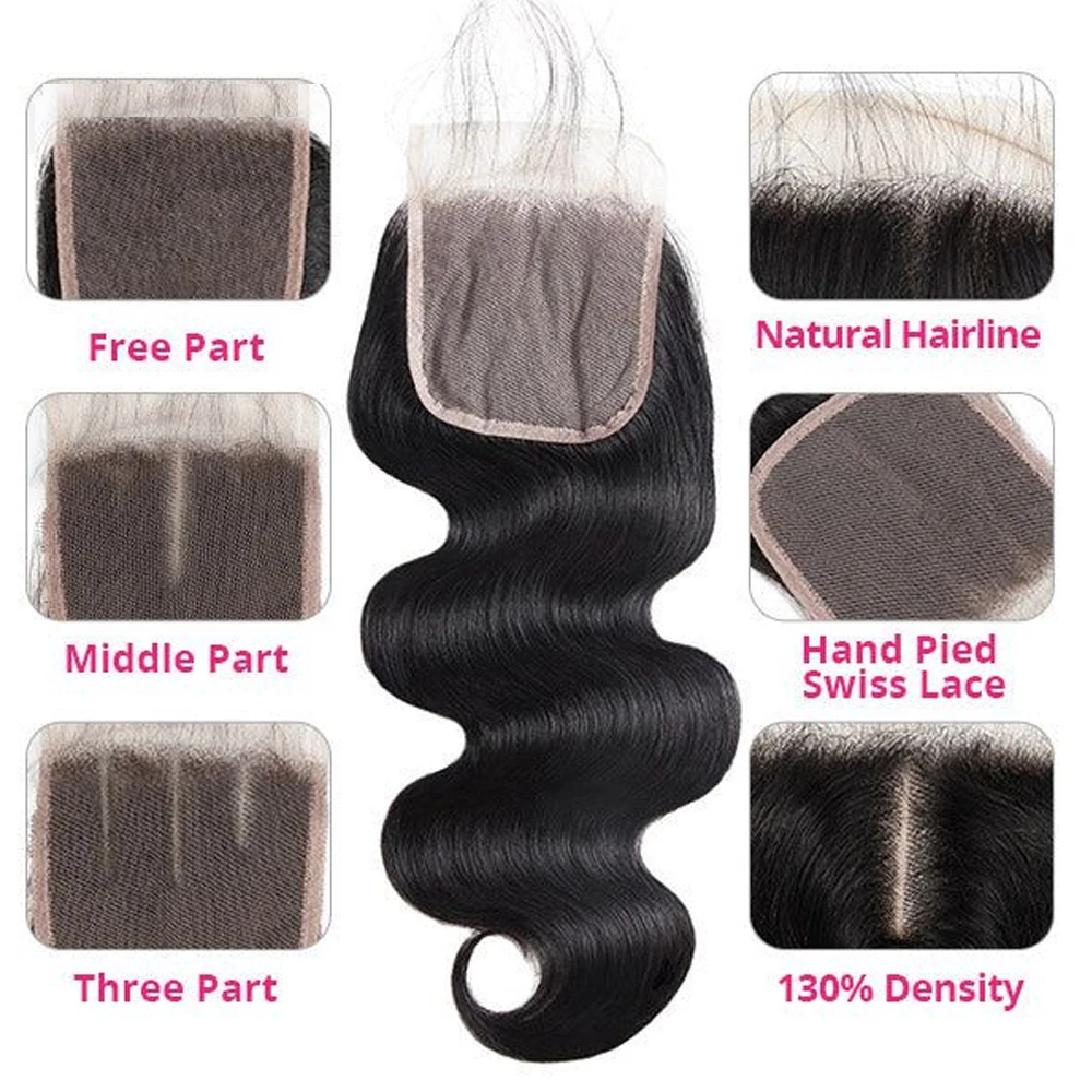 4x4 HD Transparent Spitze Frontal Verschluss Menschliches Haar Gerade Körper Welle Tiefe Verworrene Lockige Remy Haar Kostenloser Teil prePlucked Natürliche