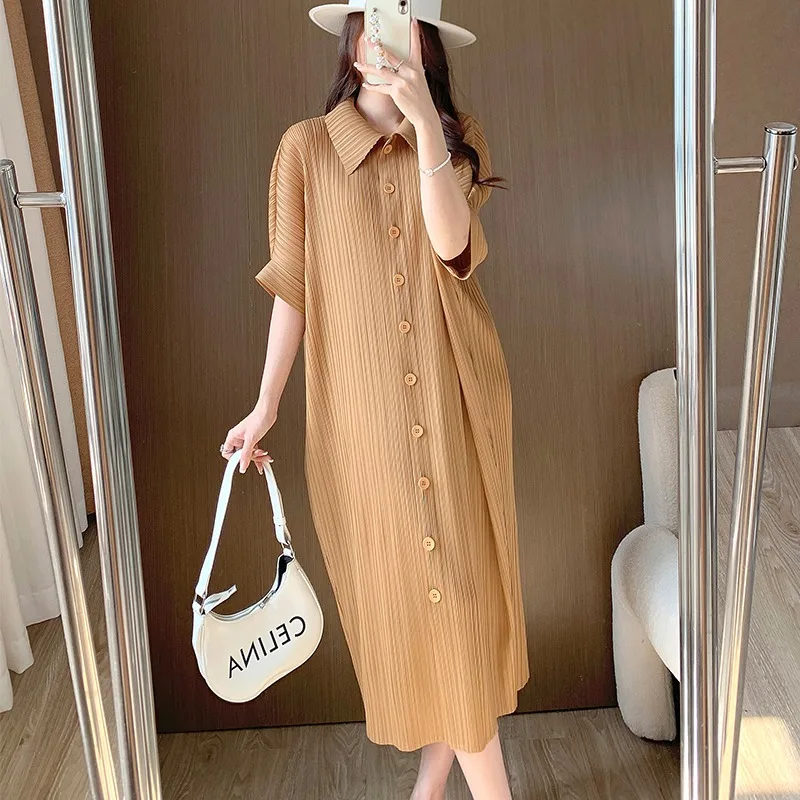 

Dressed Women's Summer New Loose Plus Size Slim POLO Collar Casual Commuting Korean Fashion Mid Length Dress