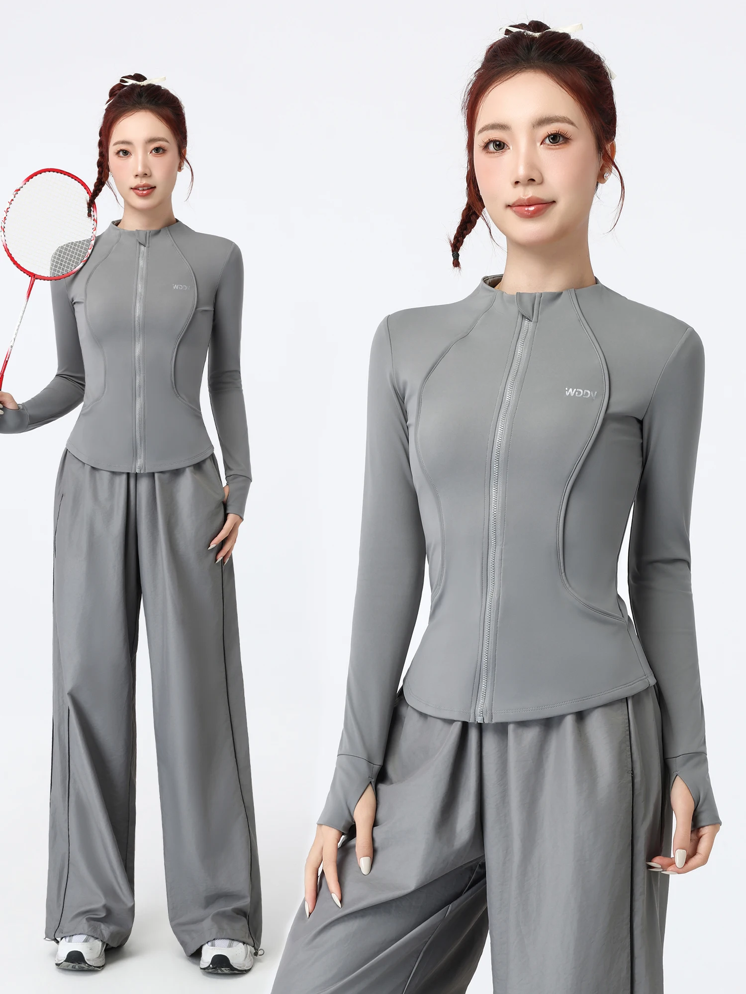 

Спортивный комплект для утренних пробежек, женский зимний спортивный костюм с молнией и длинными рукавами, повседневный костюм для бега на открытом воздухе, быстросохнущий тренировочный костюм, комплект из двух предметов