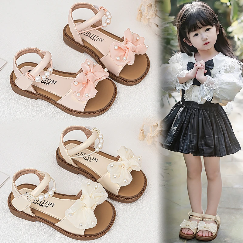 

Girls Beach Sandals Sweet Bow Breathable Kids Summer Shoes Non-slip Soft Bottom 2026 Brand New Children Casual Shoes Cute