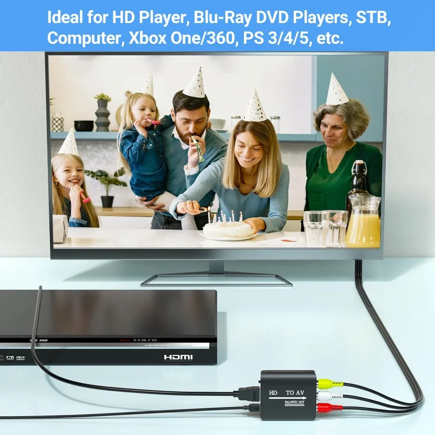 1080P HDMI-متوافق مع محول AV / RCA يدعم PAL/NTSC لتلفزيون Apple Roku Fire Stick Blu-ray DVD Player جهاز عرض تلفزيوني قديم