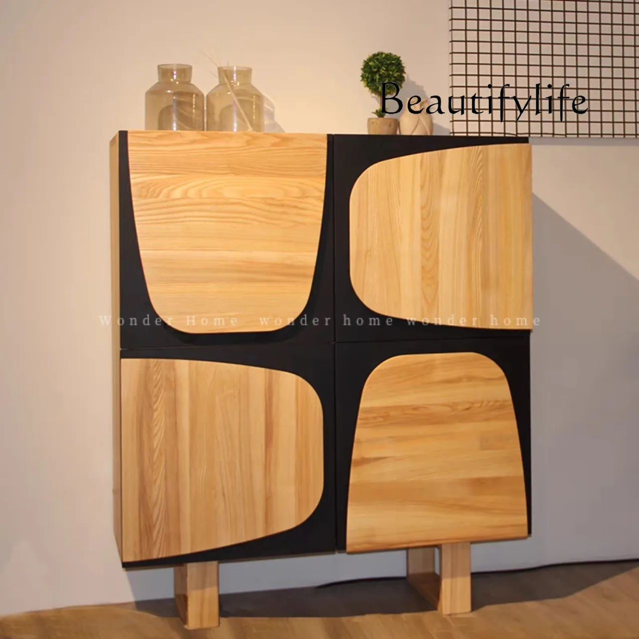 

Medieval solid wood dining side cabinet, household wall entrance cabinet, modern creative storage cabinet customization