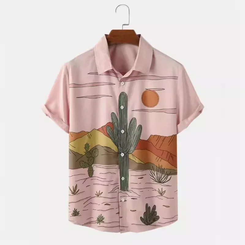 Mens Casual Shirt Summer Fashion 3D Digital Printed Short Sleeved Shirt