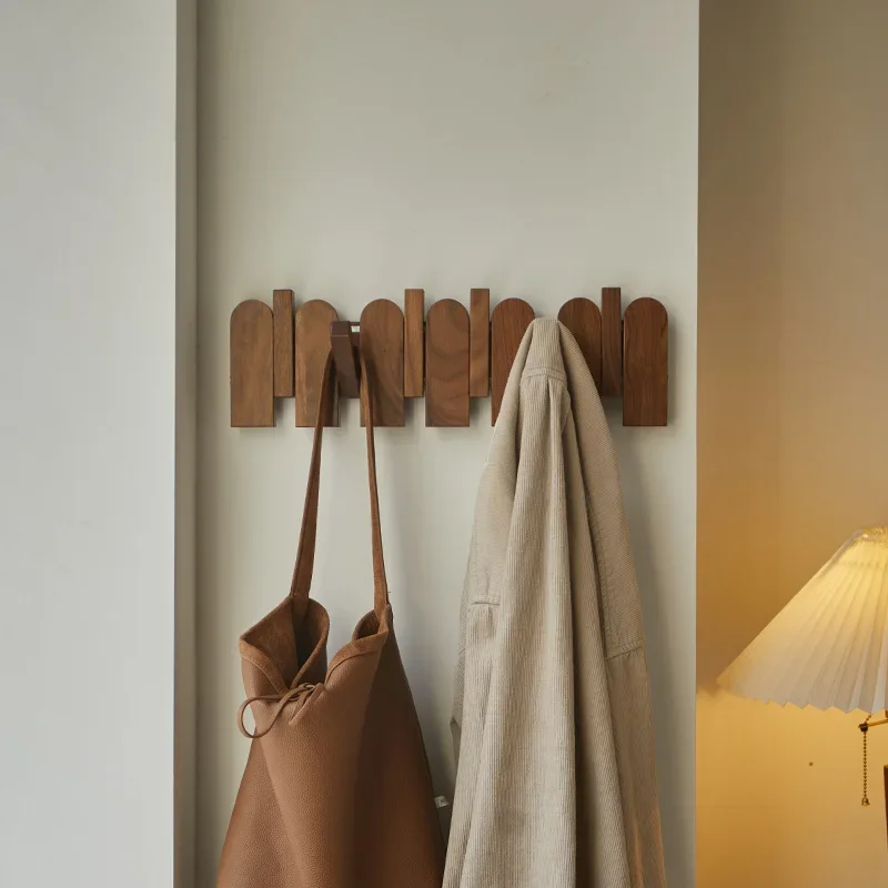 Walnut wood hanger wall hanging hook hidden decorative hook foldable bedroom closet wooden wall rack home decoration