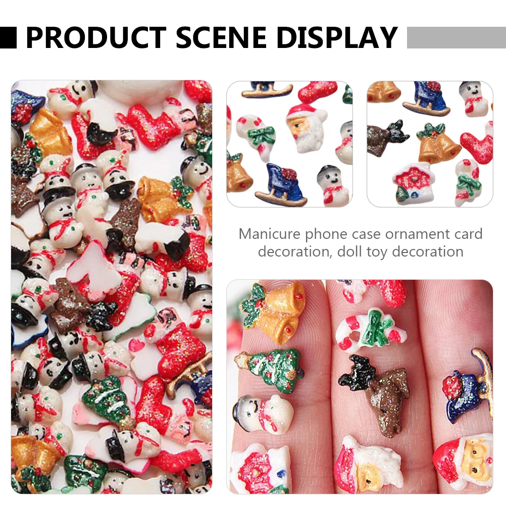 50 sztuk świąteczne Mini akcesoria do paznokci 3d Charms Xmas Phone Craft Flatback Decor Manicure naklejki z żywicy Case