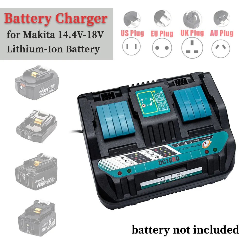 מטען סוללות דו פורט 18V DC18RD עבור סוללת ליתיום-יון Makita 14.4V-18V BL1415 BL1430 BL1830 BL1840 BL1850 BL1850B