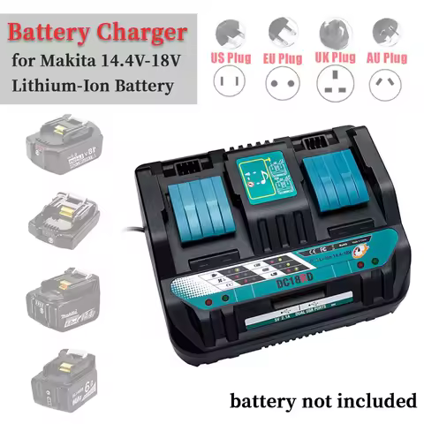 18V DC18RD Dual Ports Battery Charger for Makita 14.4V-18V Lithium-Ion Battery BL1415 BL1430 BL1830 BL1840 BL1850 BL1850B