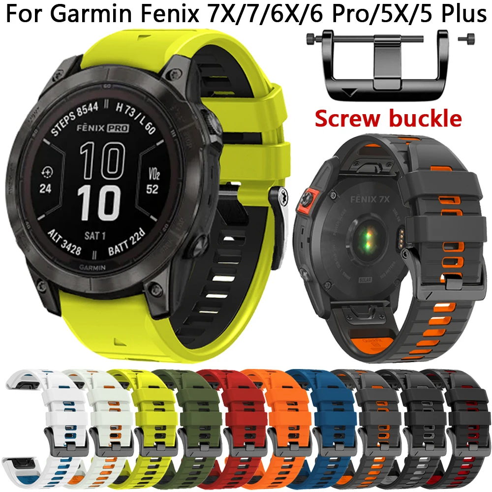 Silicone Strap 22mm 26mm For Garmin Fenix 7/7X/6/6X Pro/5/5X Plus Screw Buckle Band Epix Pro Gen 2 51mm 47mm Bracelet Wristband