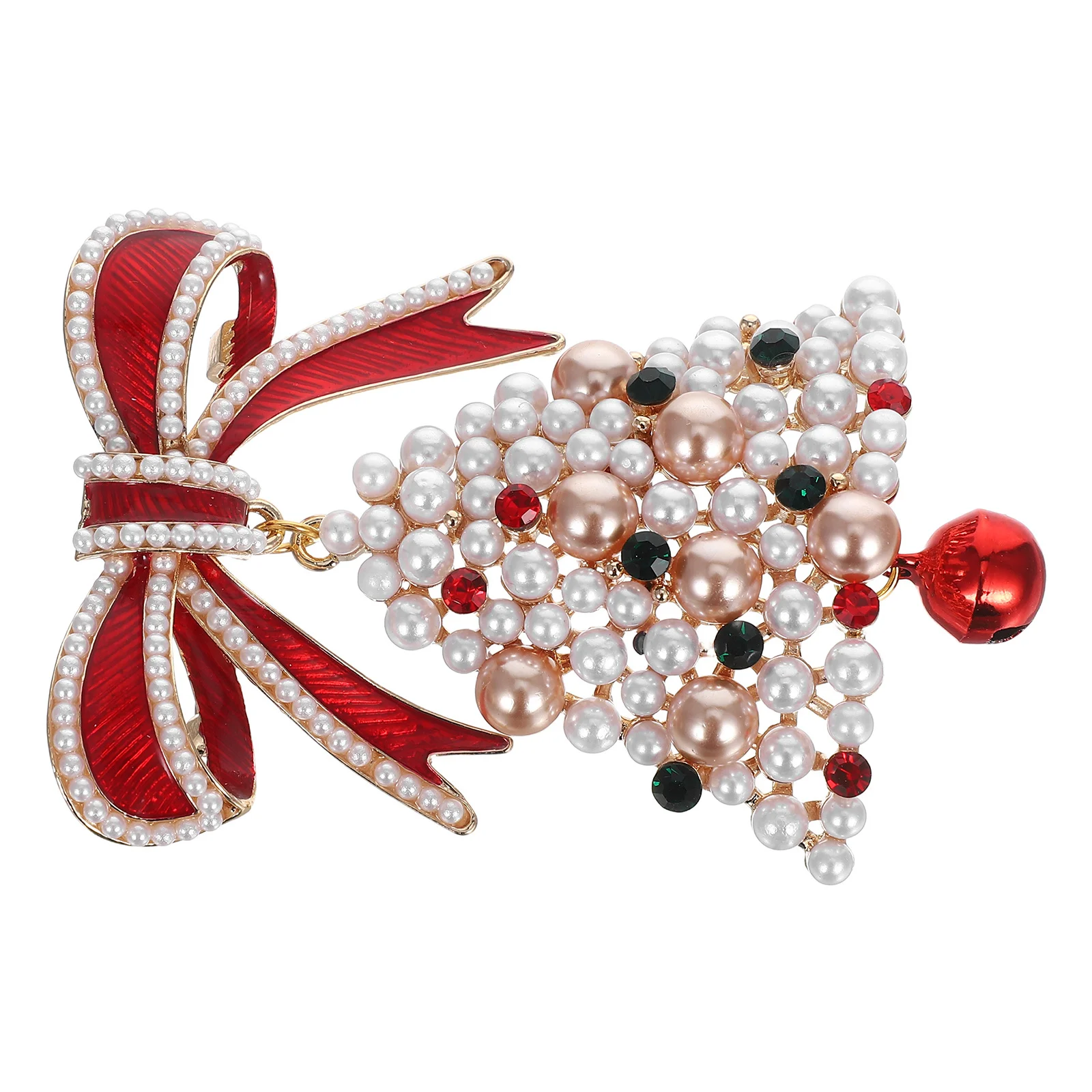 

Christmas Brooch Pin Large Bowknot Pearl Bell Design Holiday Winter Accessories For Women Sweater Scarf Coat Lapel Decor