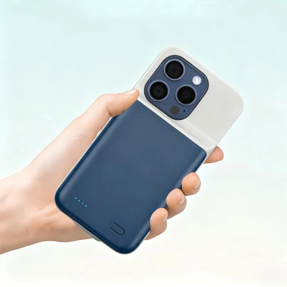 

Портативный чехол-аккумулятор 10000 мАч синего цвета для iPhone 17 Air, 16 Pro Max, 16 Plus, 16e, 17 – совместимый внешний чехол-аккумулятор