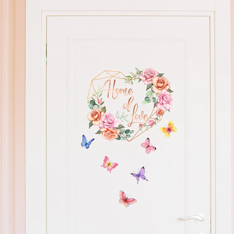 Herzförmiger Blumen-Schmetterlings-Wandaufkleber für Wohnzimmer, Glasfenster, Dekoration, Wandbild, Heimverschönerung, selbstklebende Türaufkleber – Detail 3