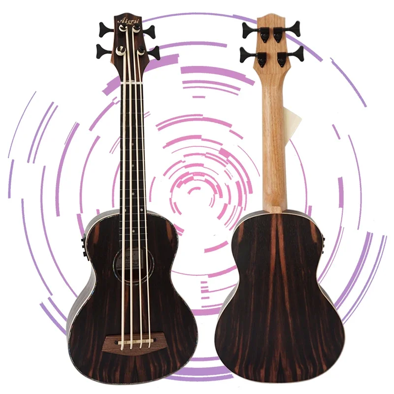 handmade Java wooden ebony Body fretless U Electric Bass Guitar Ukulele