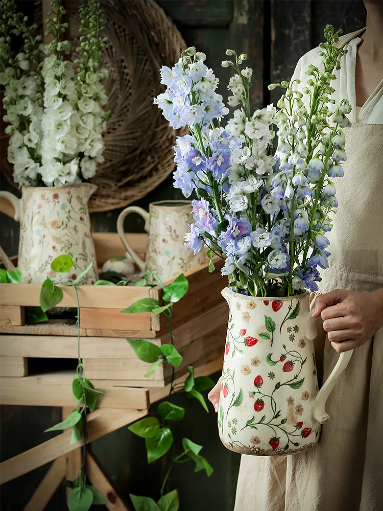 Retro Ceramic Vase Decorative Item for Living Room Flower Arrangement Country Style Dining Table Water Pot Hydroponics