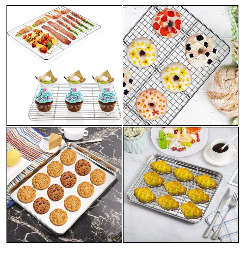 Stainless Baking Tray Drain Rack Cake Baking BBQ Pan Plate With Wire Rack Oven Brownie Tray Baking Supplies Kitchen Utensils