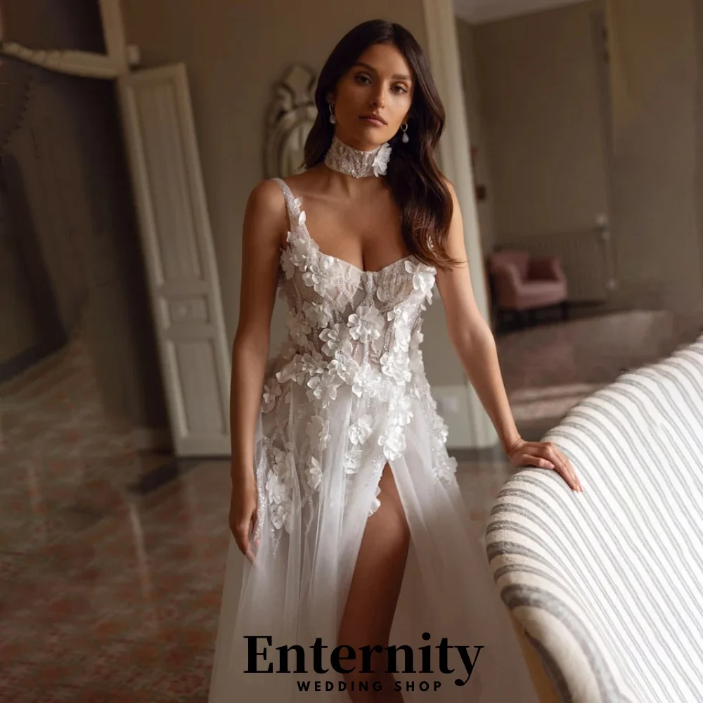 Vestidos de casamento com zíper personalizado, decote em v, sem mangas, para mulheres, charmoso, simples, renda, apliques, vestidos de noiva