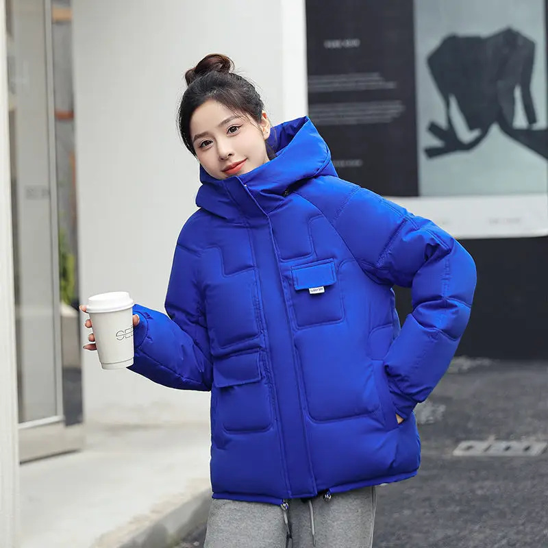 

Winter Hooded Loose Women Down Cotton Parkas Warm Hooded Short Casual Solid Color Down Cotton Jackets Women Clothing