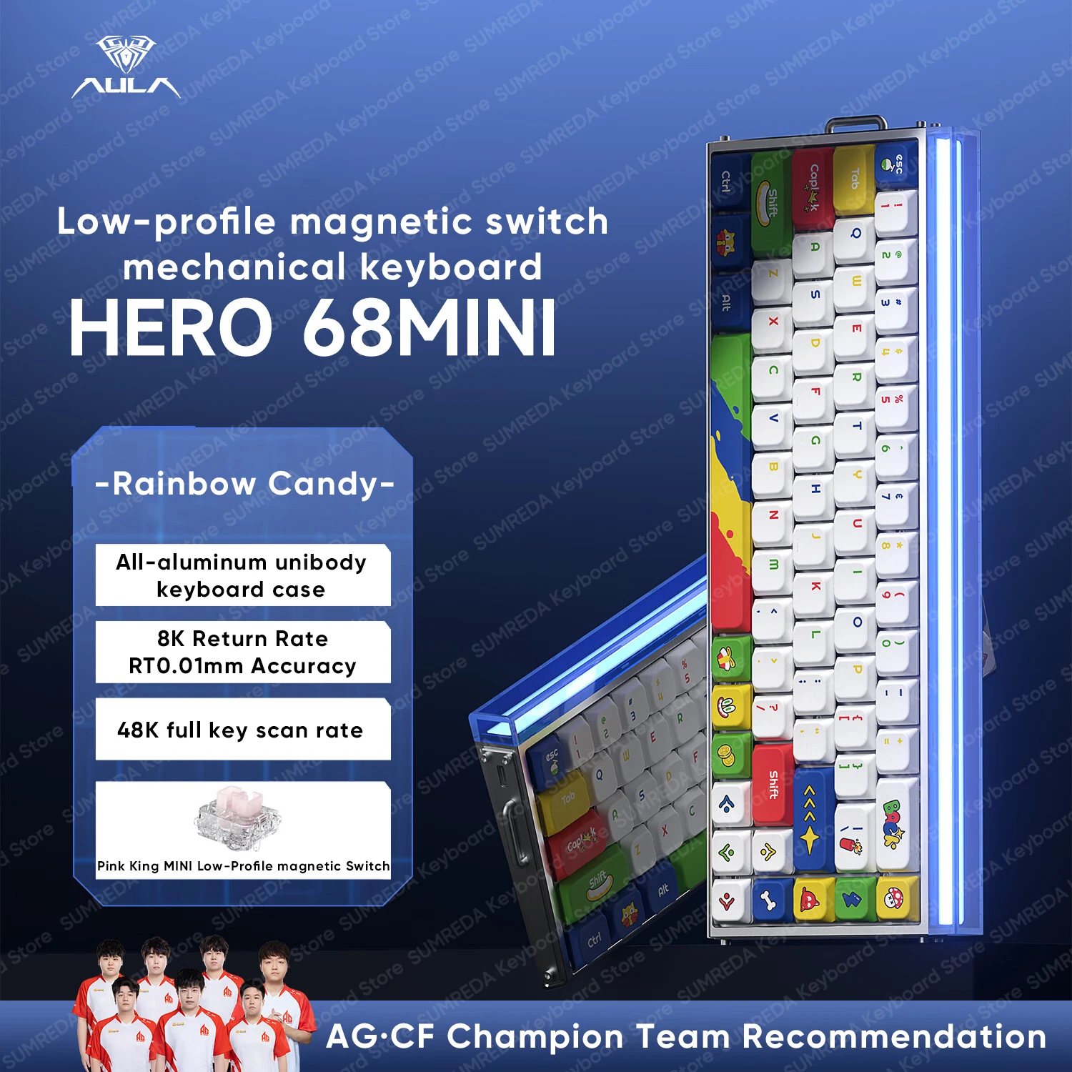

AULA HERO68 MINI Low-Profile Magnetic Switch Gaming Keyboard RT0.01mm 8KHz Aluminum Case 0.125ms Delay RGB Wired Gaming Keyboard