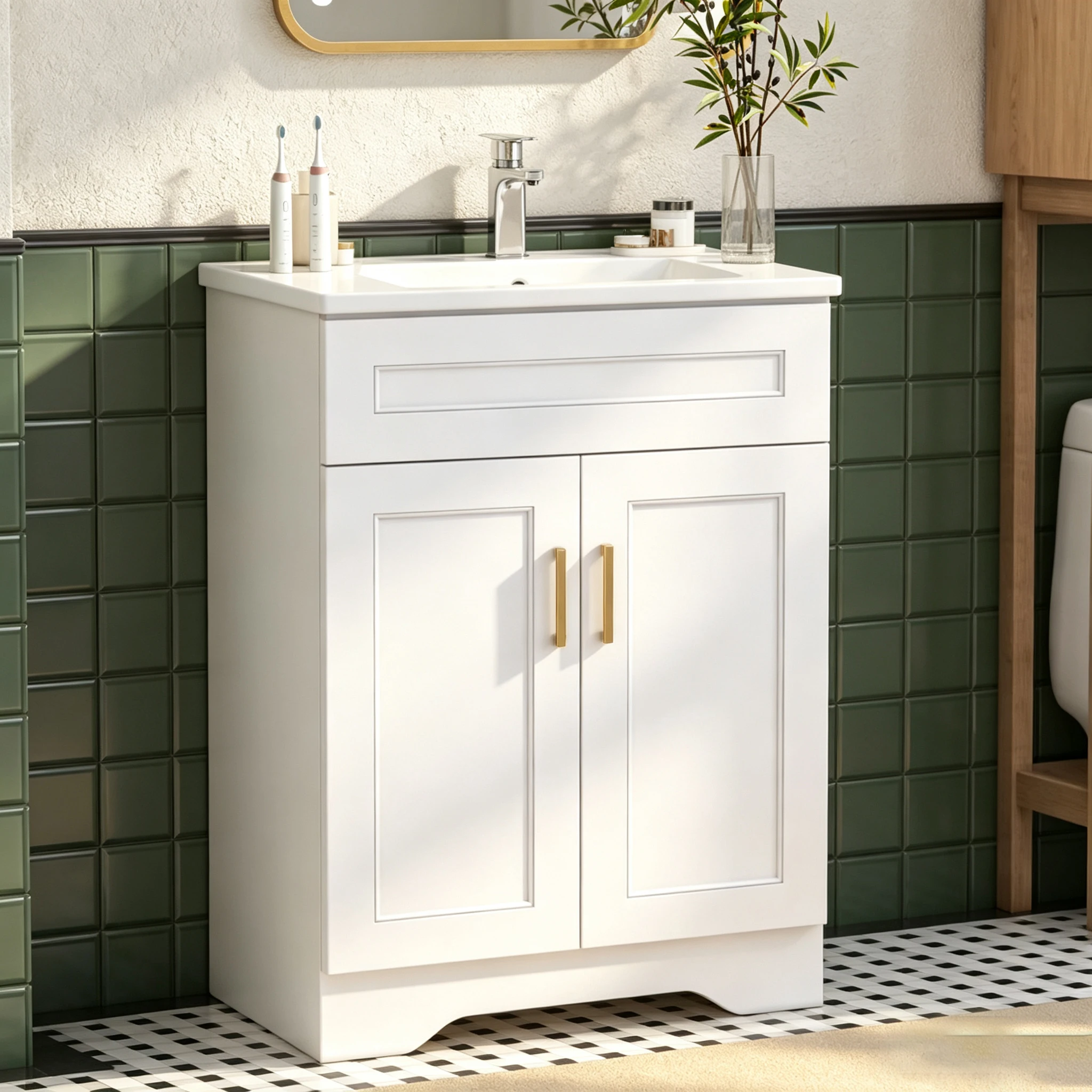 24In Modern Double‑Door Large‑Capacity Bathroom Cabinet High‑End Texture Bathroom Vanity Cabinet Floor‑Mounted Without Back Panel Without Sink