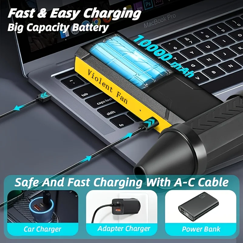 800.000 RPM Luchtblazer Elektrische Turbo Jet Fan Borstelloze Motor Hoge Snelheid Turbo Gewelddadige Fan USB Oplaadbare Krachtige Stofblazer