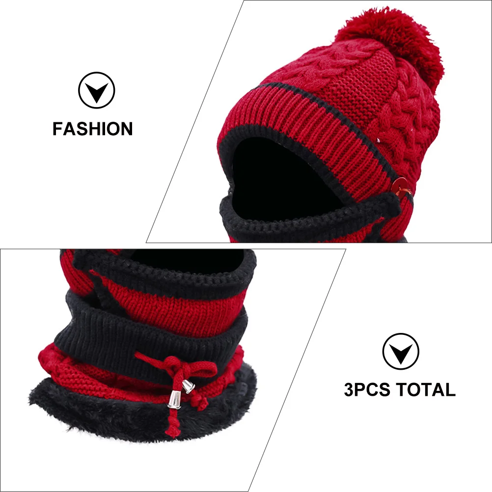

1Set Warm Knitting Thick Hat Scarf Mask Set Wool Yarn Winter Neck Warmer Windproof Outdoor Scarf Set Thicken Hat