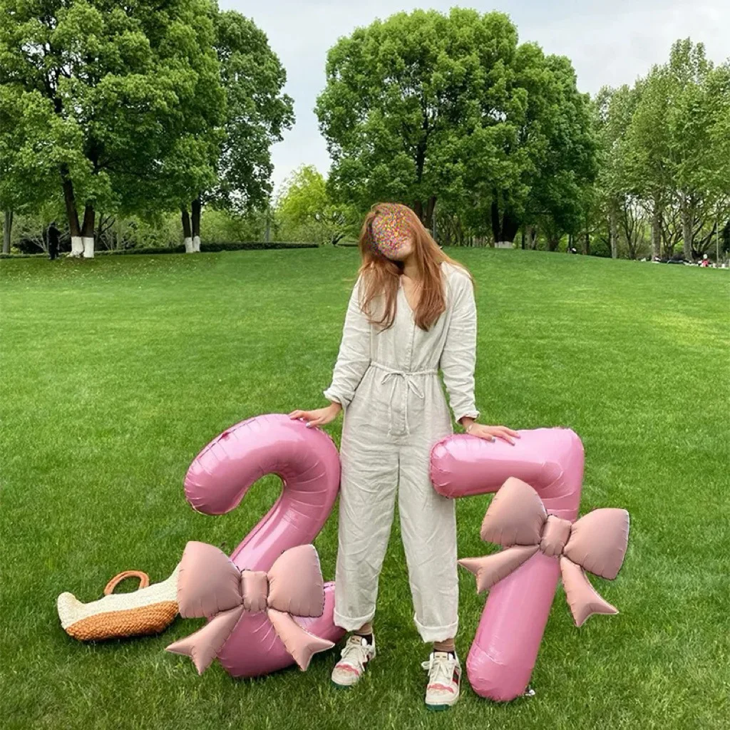 

40-inch Pink Bow Digital Aluminum Film Balloon Children and Girls Birthday Scene Decoration Layout Photo Props Party Decorations